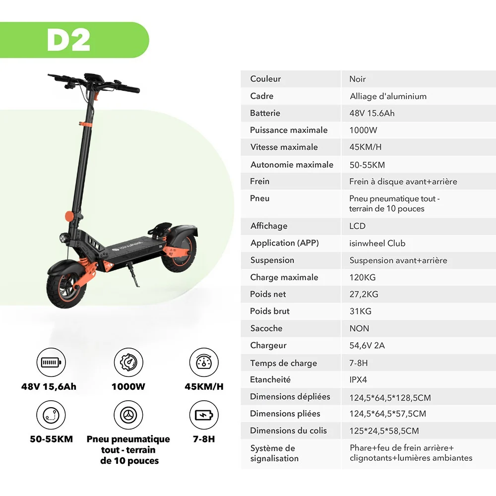 D2/D2plus Trottinette électrique tout-terrain 1000 W - Image 14
