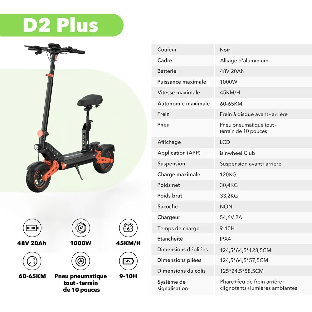 D2/D2plus Trottinette électrique tout-terrain 1000 W - Image 15