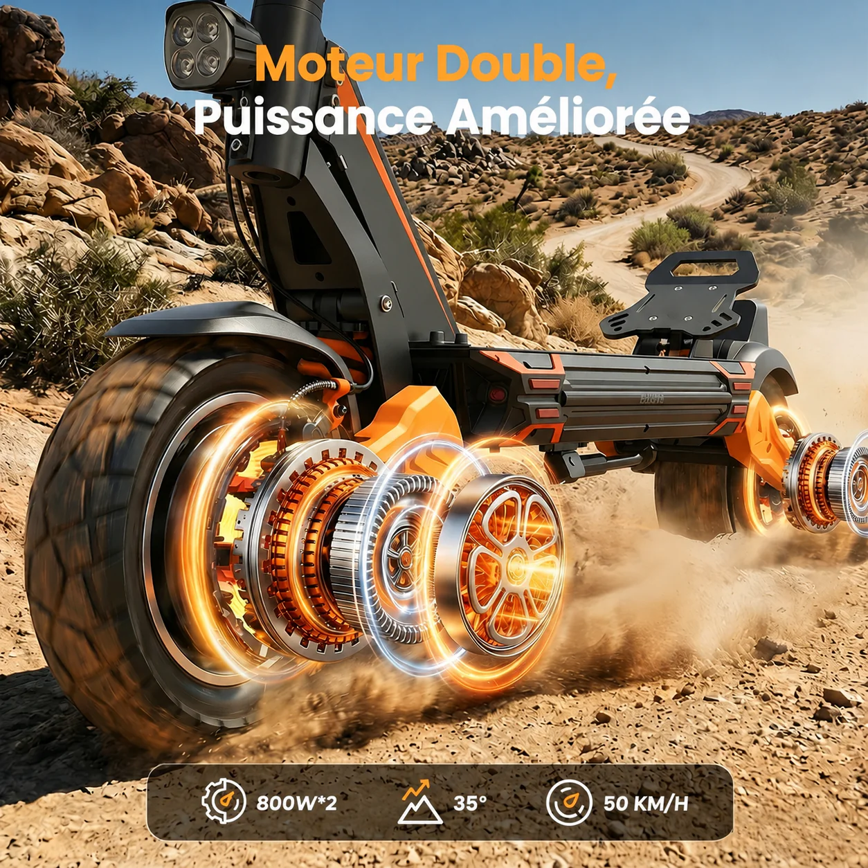 isinwheel GT1 DUAL Trottinette électrique tout-terrain à double moteur 1600W - Image 4