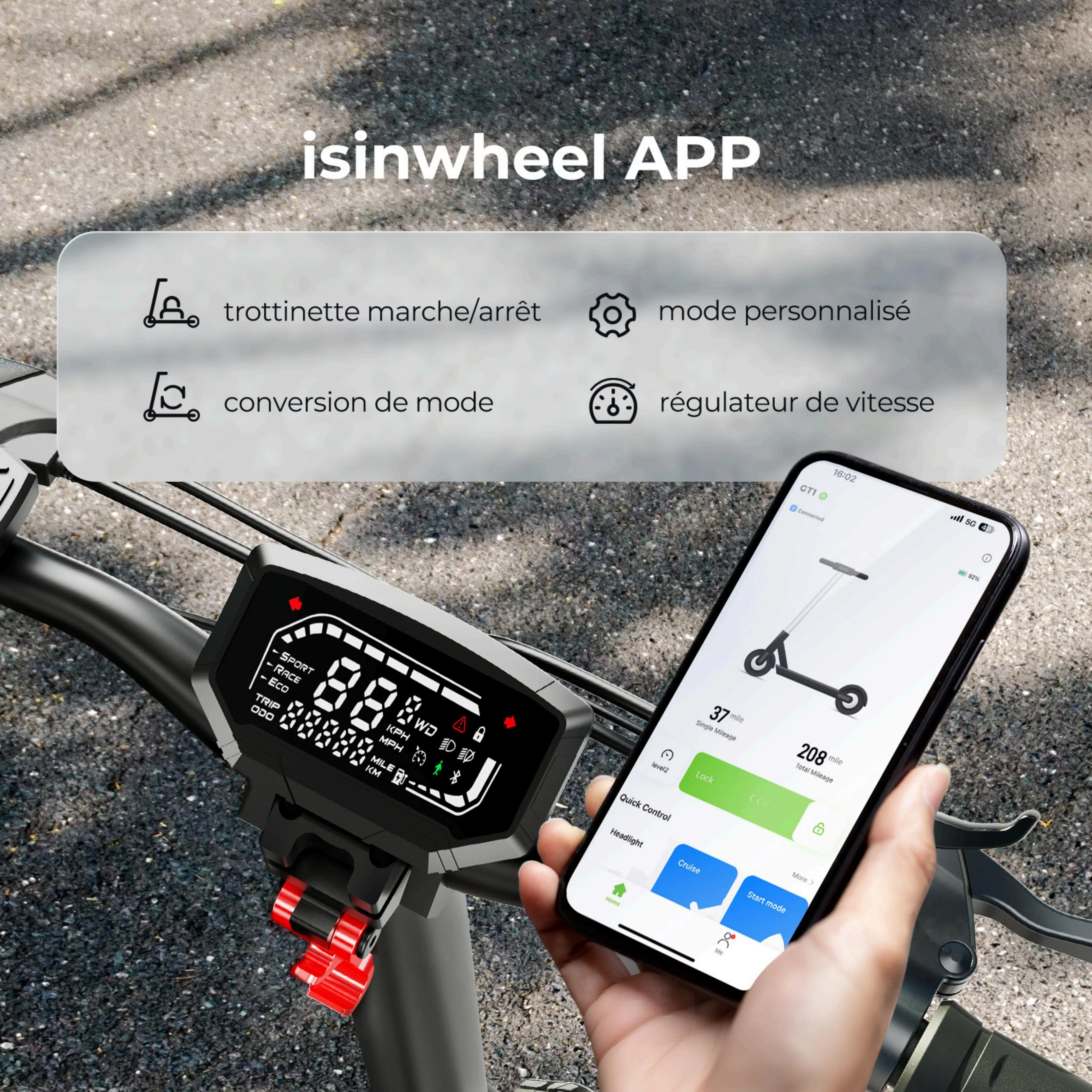 isinwheel GT1 Trottinette électrique tout terrain 800W - Image 4