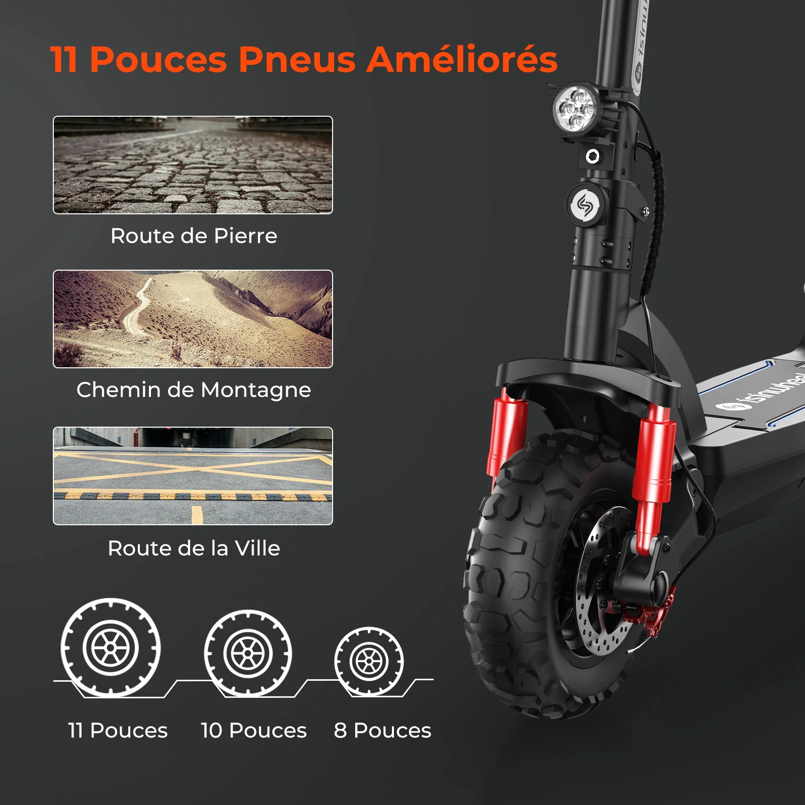 isinwheel® GT2/GT1 Trottinette électrique tout terrain 1200W pour adultes et adolescents - Image 3