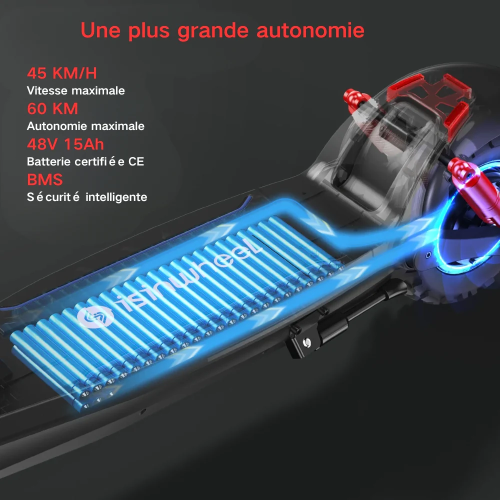 isinwheel® GT2/GT1 Trottinette électrique tout terrain 1200W pour adultes et adolescents - Image 5