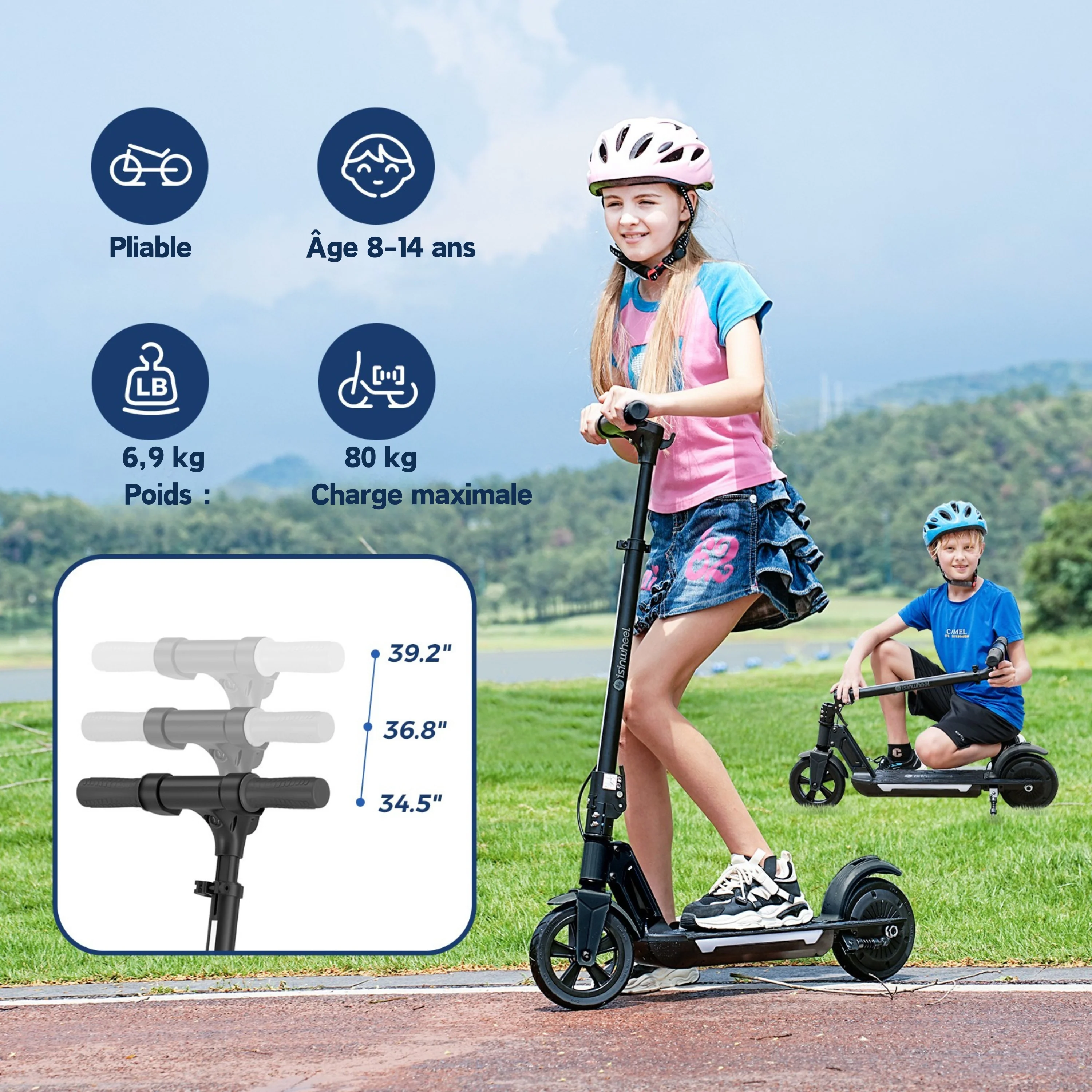 isinwheel S7/S4/iK1S Trottinette électrique réglable pour enfants - Image 8