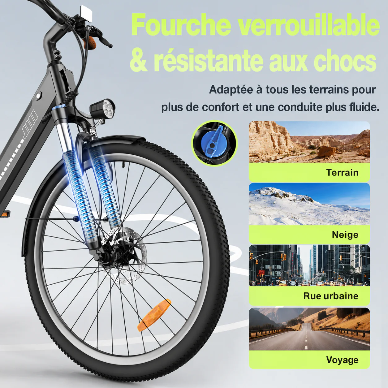 isinwheel UCityS Vélo électrique à cadre bas, batterie amovible, 88 km d’autonomie - Image 3
