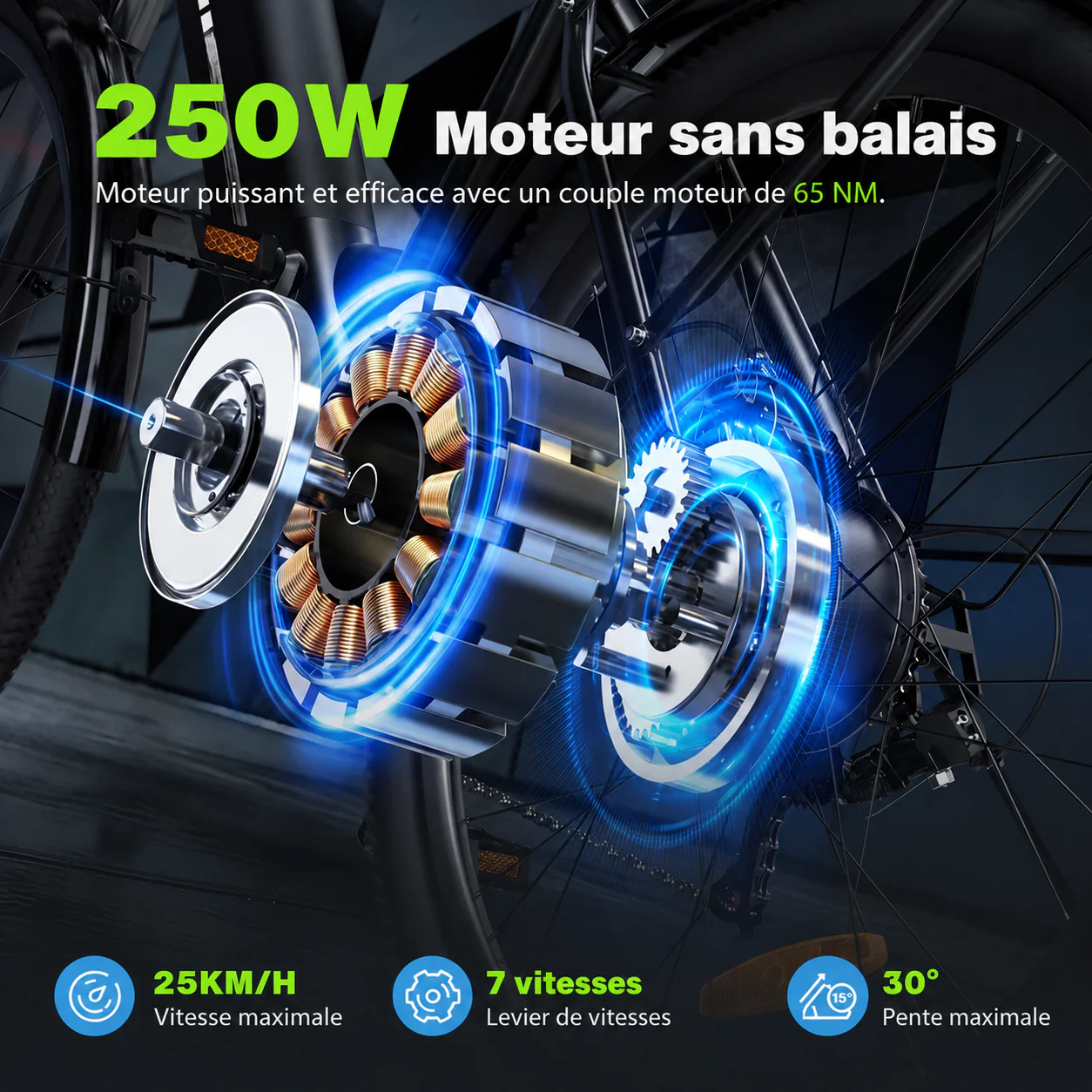 isinwheel UCityS Vélo électrique à cadre bas, batterie amovible, 88 km d’autonomie - Image 7