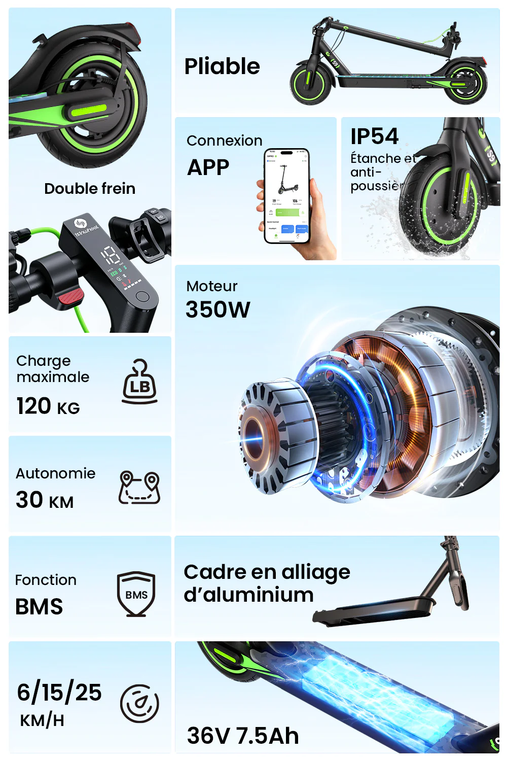 isinwheel® S9 Trottinette électrique 350W - Image 5