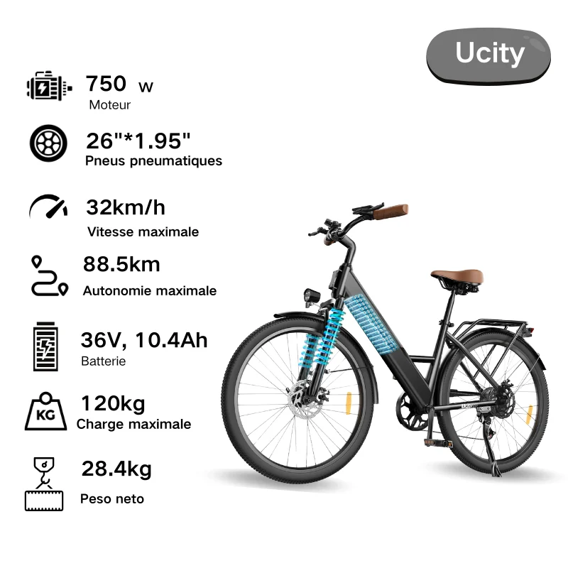 U2 Vélo Électrique Ville Femme et Homme - Image 16